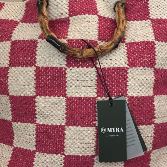 Myra classic Cottage Checker Tote in Pink - Picture 4 of 9